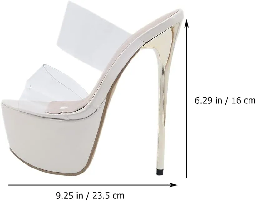 1 Pair Womens Platform Golden 16cm Super High Heel Sandal Thin Stiletto Heeled Platform Dress Shoes High Heel Slippers with Clear Bands and High Platform