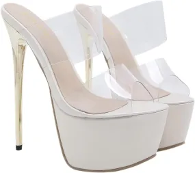 1 Pair Womens Platform Golden 16cm Super High Heel Sandal Thin Stiletto Heeled Platform Dress Shoes High Heel Slippers with Clear Bands and High Platform