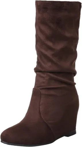Ankle Boots For Women Retro Wedge Mid-Calf Western Cowboy Boots Zipper Cute Round Toe Knee High Fall Booties