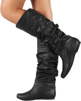 Bcshiye Women's Sexy Thigh High Boots Winter Knee High Flat Wide Mid Calf Boots Comfy Slip On Riding Boots