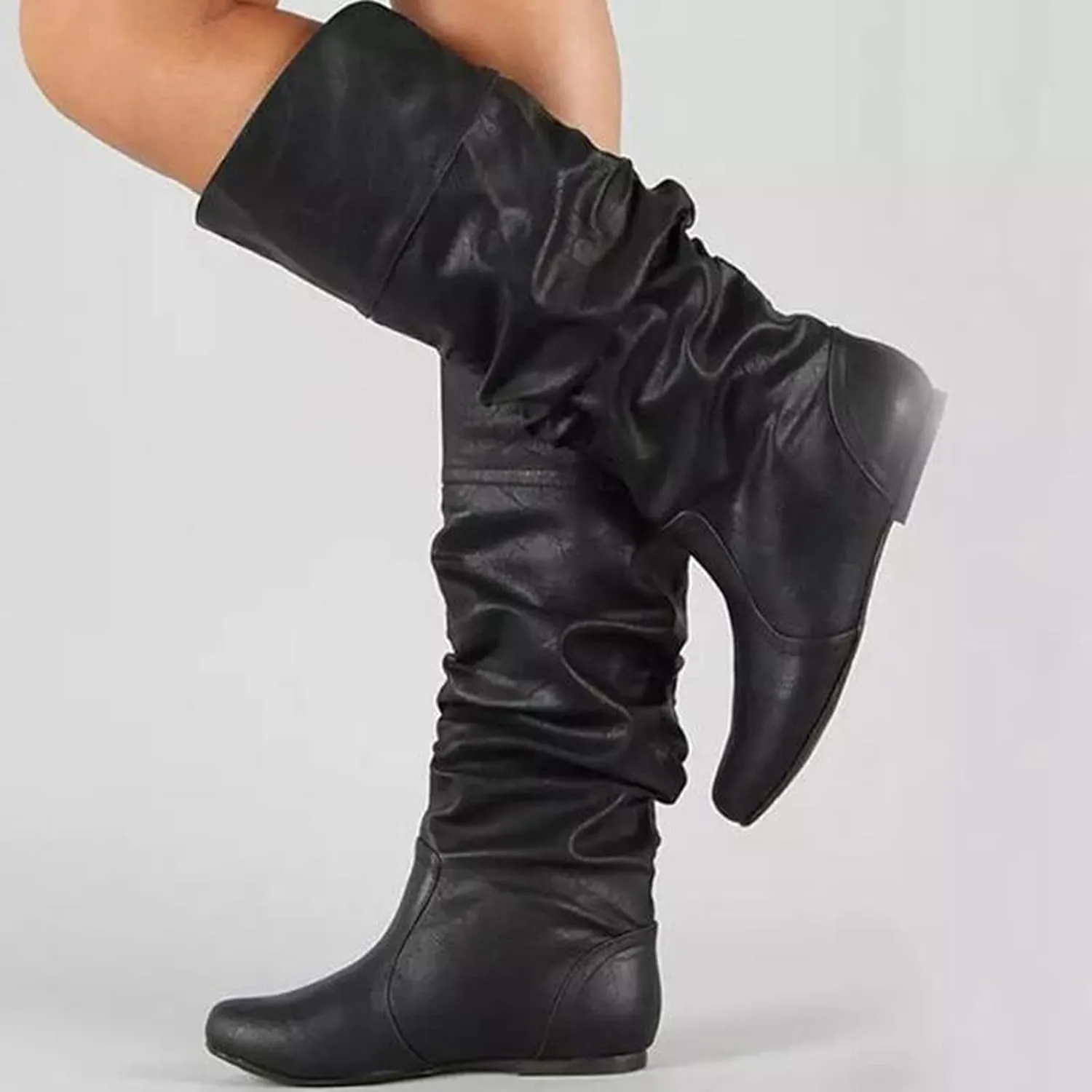 Bcshiye Women's Sexy Thigh High Boots Winter Knee High Flat Wide Mid Calf Boots Comfy Slip On Riding Boots
