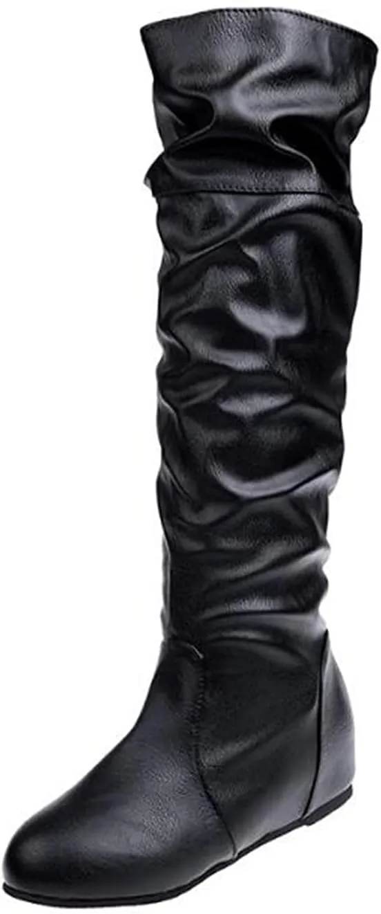 Bcshiye Women's Sexy Thigh High Boots Winter Knee High Flat Wide Mid Calf Boots Comfy Slip On Riding Boots