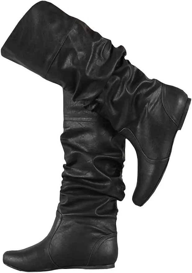 Bcshiye Women's Sexy Thigh High Boots Winter Knee High Flat Wide Mid Calf Boots Comfy Slip On Riding Boots