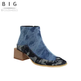 Bigsizeheels Stone pattern profiled heel ankle boots - Blue