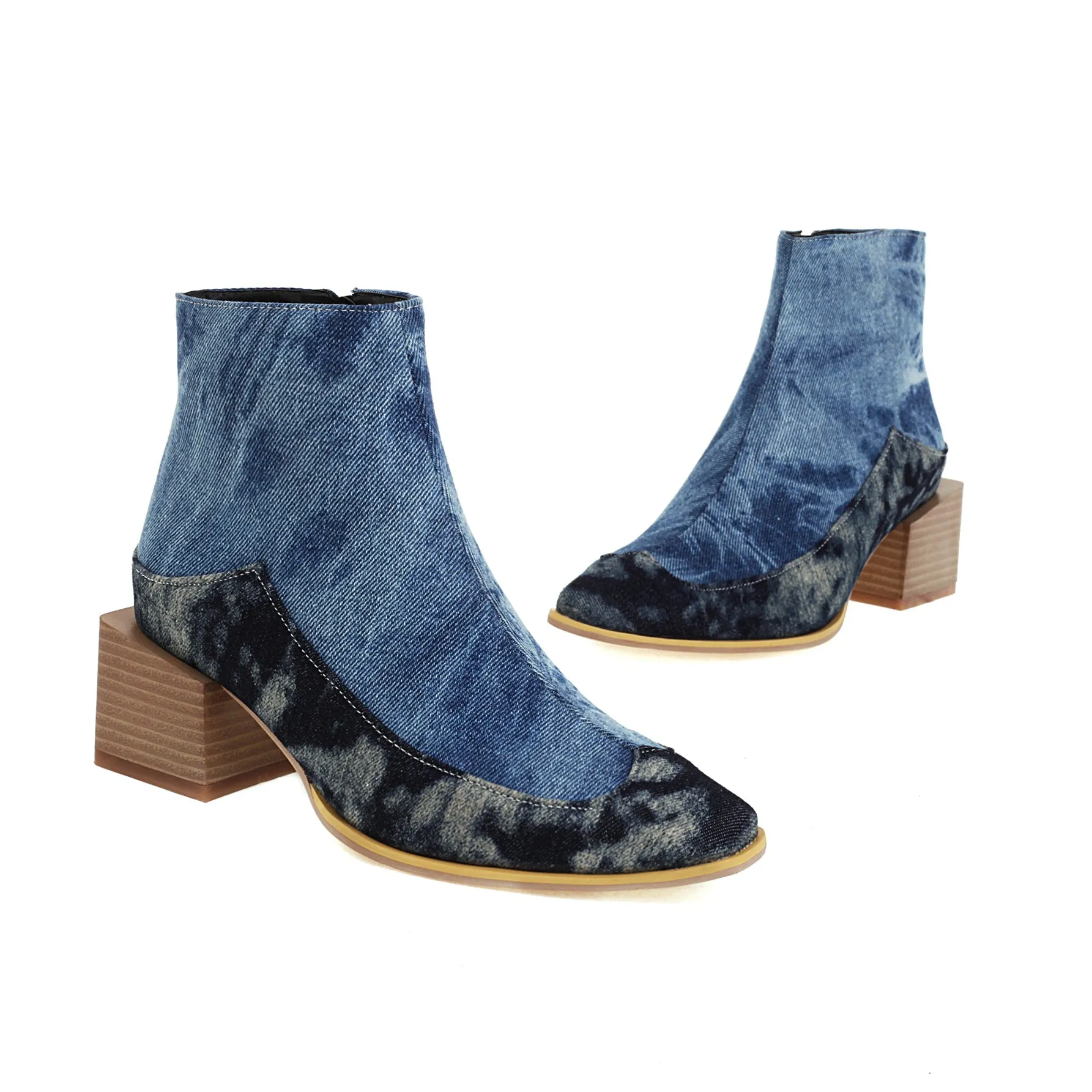 Bigsizeheels Stone pattern profiled heel ankle boots - Blue