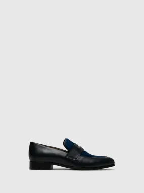 Black Blue Pointed Toe Loafers