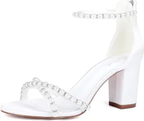 Block Heel Wedding Sandals Bride Wedding Shoes Pearl Heels Bridal Shoes Open Toe Wedding Heels