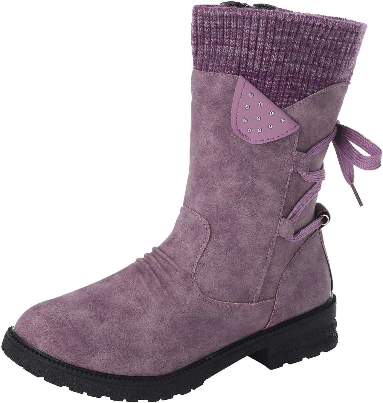 Boots For Women Low Heel Mid Calf Winter Boots Side Zip Western Platform Hiking Booties Warm Non Slip Outdoor Shoes