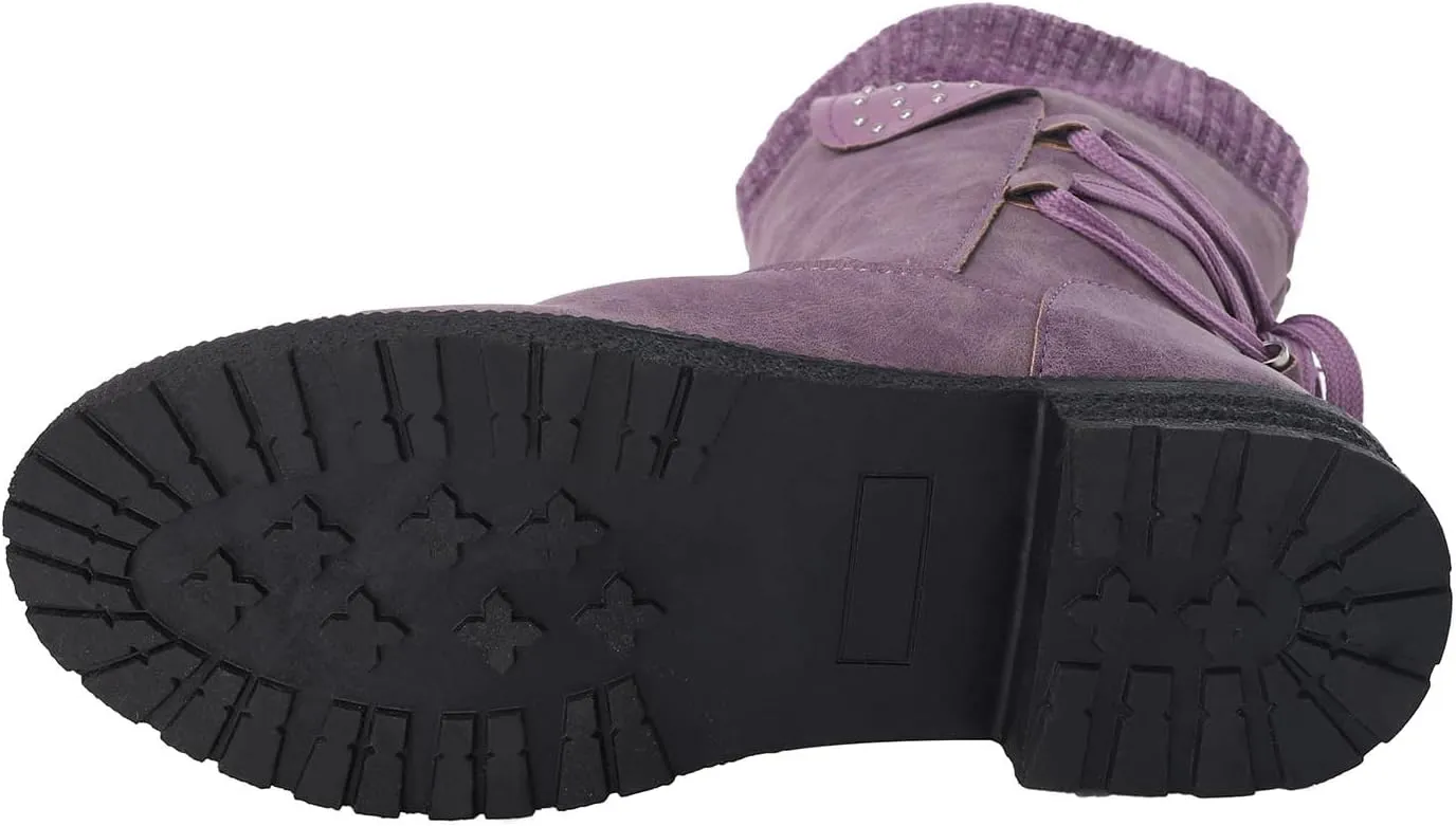 Boots For Women Low Heel Mid Calf Winter Boots Side Zip Western Platform Hiking Booties Warm Non Slip Outdoor Shoes