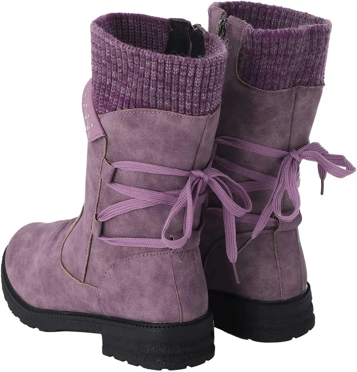 Boots For Women Low Heel Mid Calf Winter Boots Side Zip Western Platform Hiking Booties Warm Non Slip Outdoor Shoes