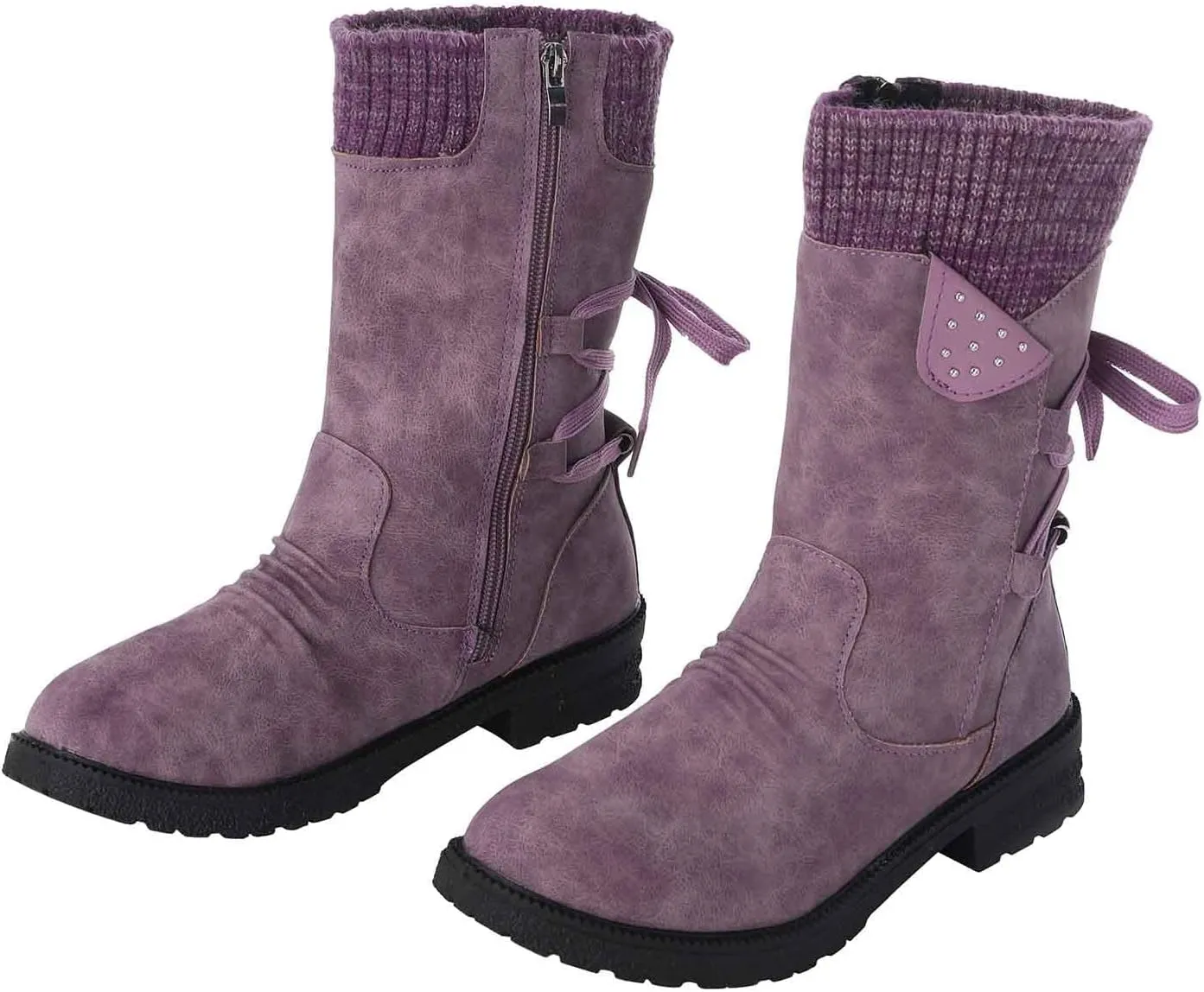 Boots For Women Low Heel Mid Calf Winter Boots Side Zip Western Platform Hiking Booties Warm Non Slip Outdoor Shoes