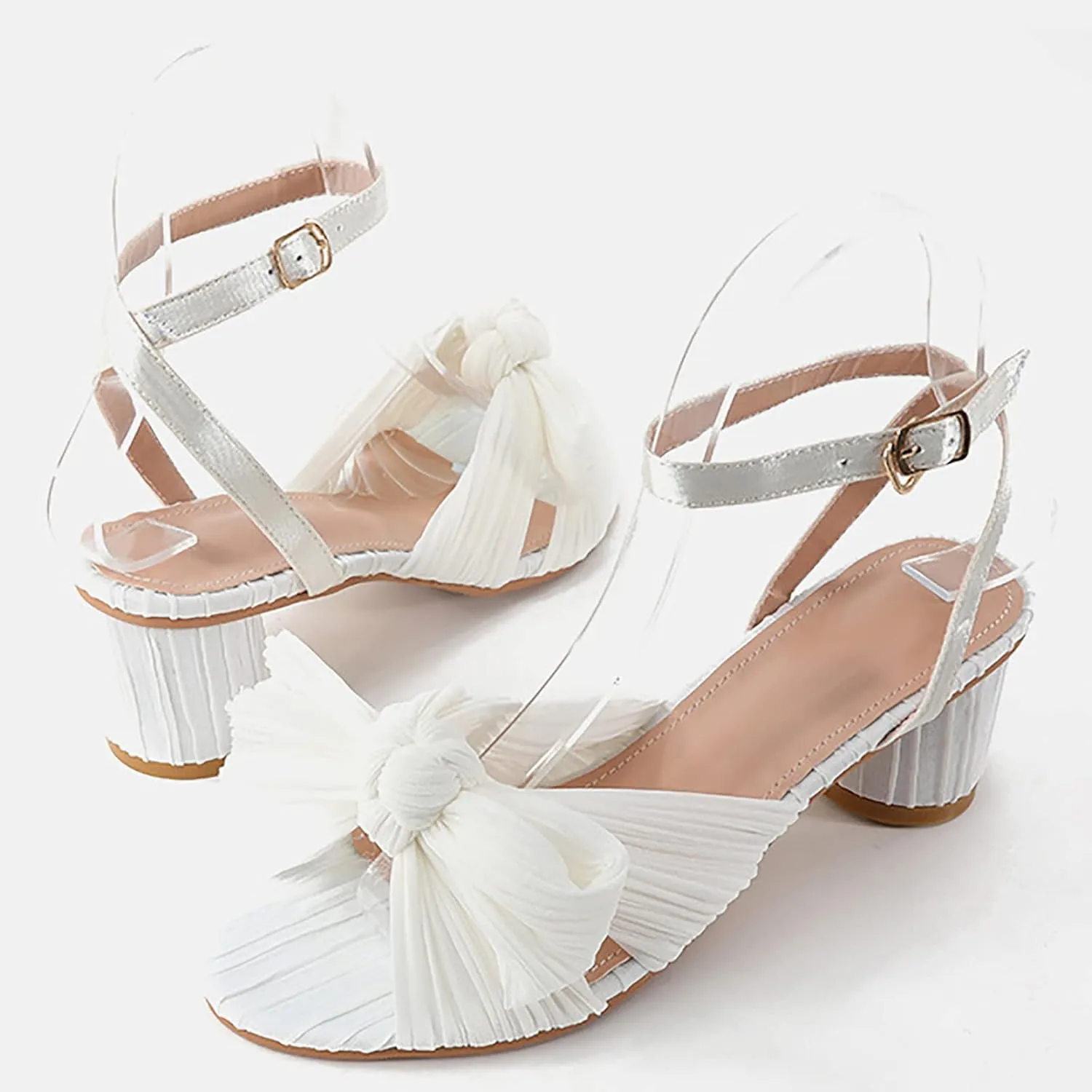 Chunky Heels for Women Open Toe Block Heeled Mid Heels Sandals with Ankle Strap Pumps Wedding Sandals Dress Shoes