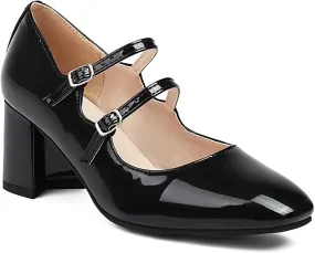 Chunky High Heels Closed Round Toe Mary Jane Pumps