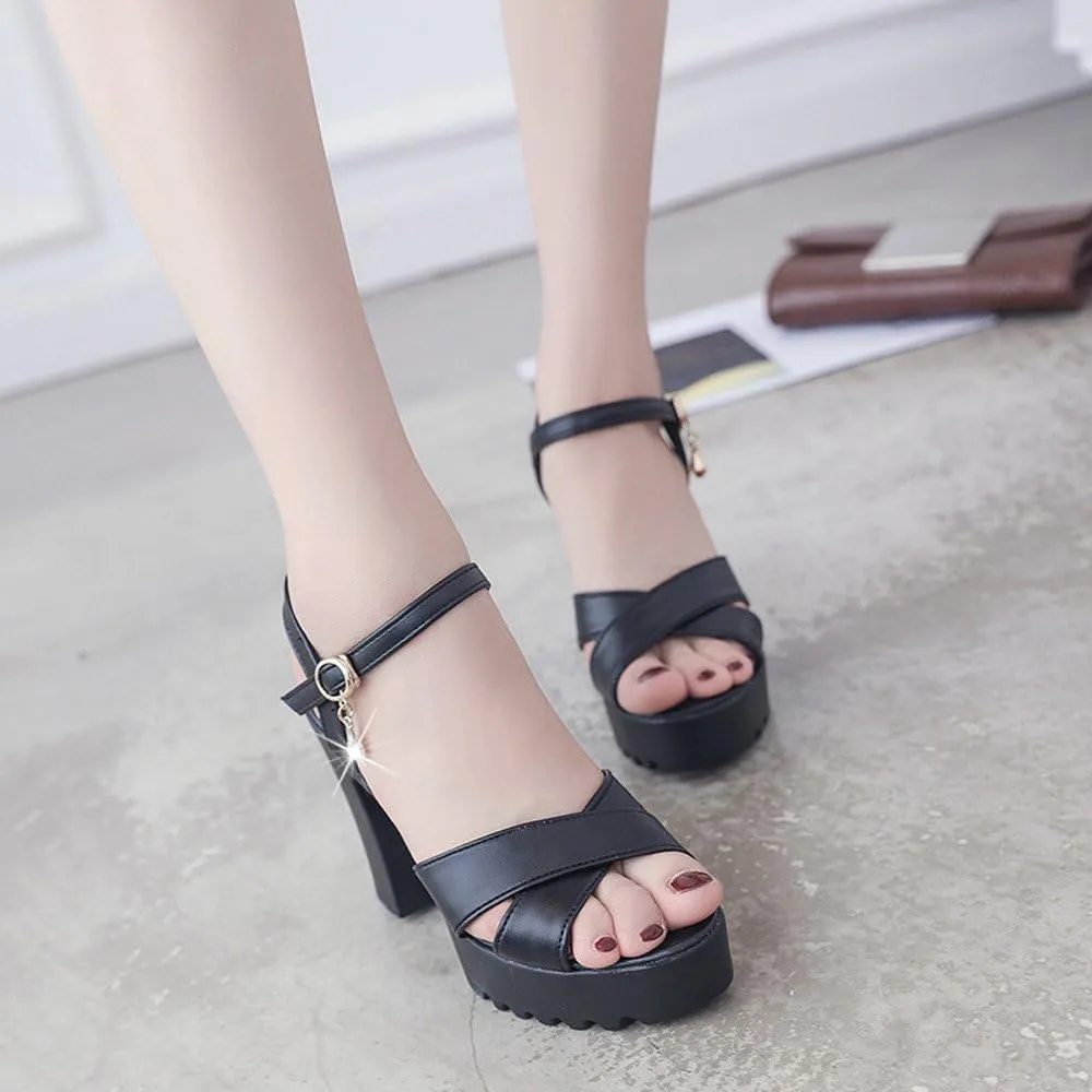 Chunky Low Heel Open Toe Block Heeled Dress Sandal Sandals Buckle High Women's sandals