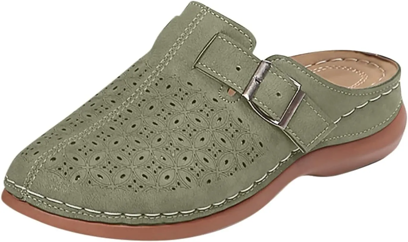Clogs for Women Mules Shoes Summer Hollow Closed Toe Orthopedic Arch Support Sandals Comfortable Slip on Slippers