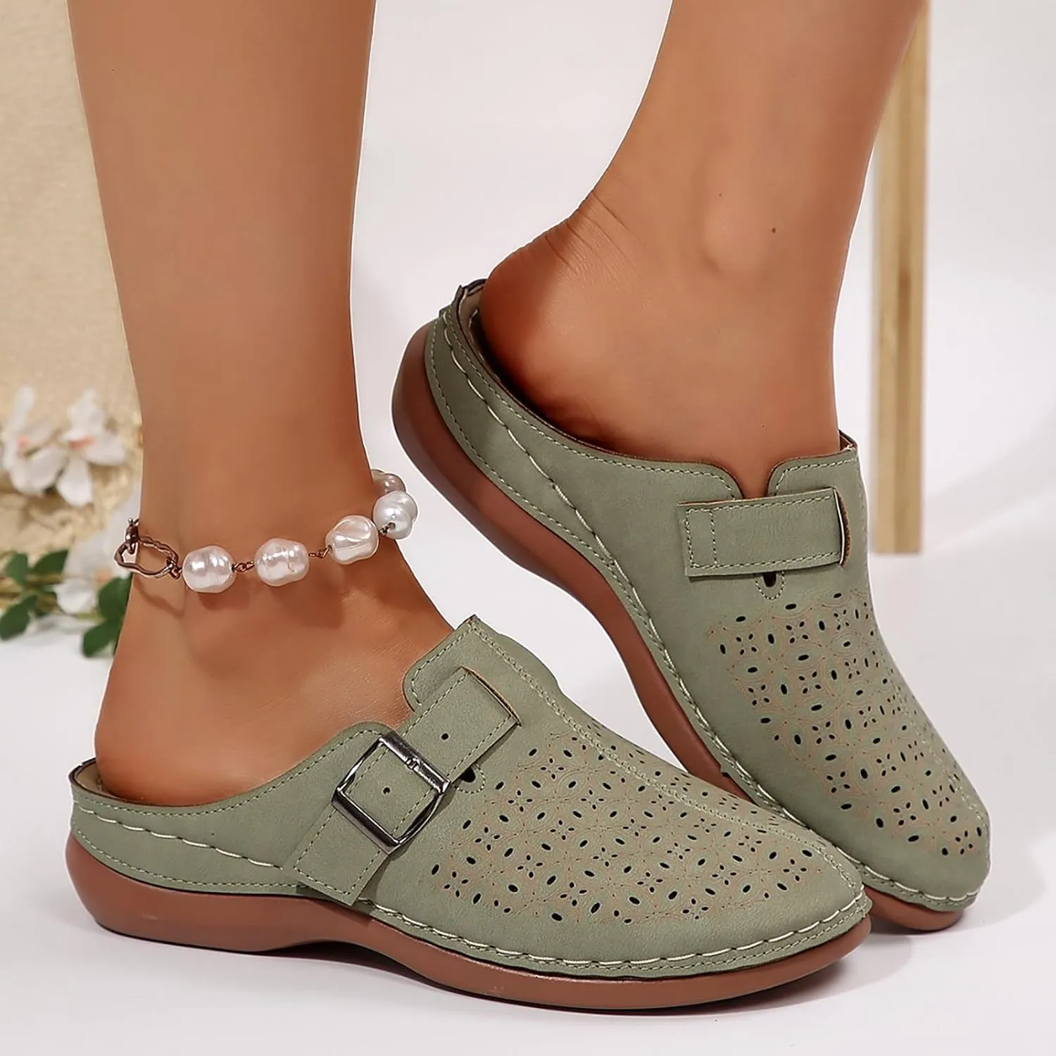 Clogs for Women Mules Shoes Summer Hollow Closed Toe Orthopedic Arch Support Sandals Comfortable Slip on Slippers