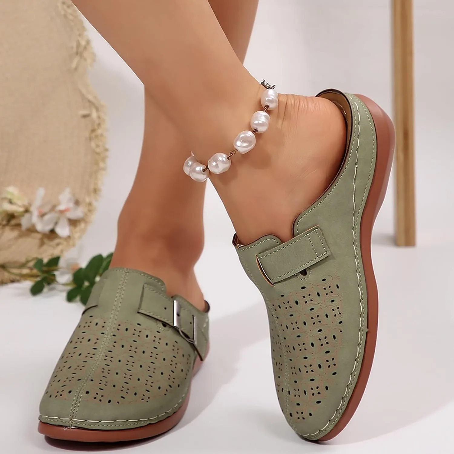 Clogs for Women Mules Shoes Summer Hollow Closed Toe Orthopedic Arch Support Sandals Comfortable Slip on Slippers