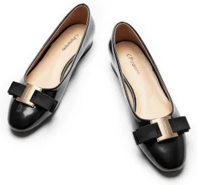 C.Paravano Women's Ballet Flats | Round Toe Bow Accent Shoes with Metallic Buckle | Soft Leather Slip-Ons for Work Commute, Office & Date NightsEvening Events, Business Travel & Dating