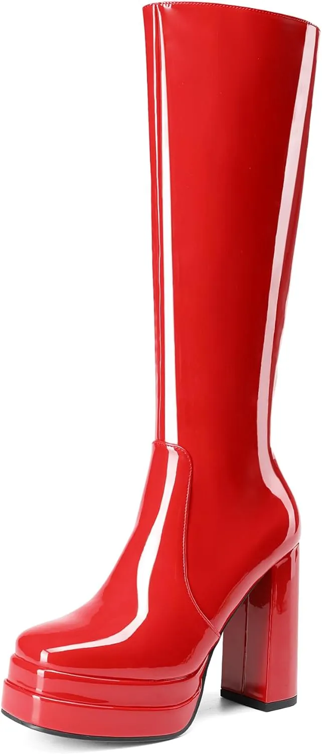 DREAM PAIRS Women's Platform Heeled Knee High Boots, Long Chunky Tall Gogo Boots for Fall