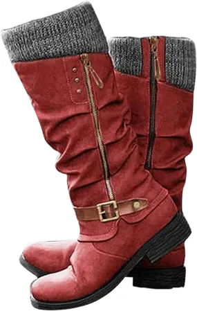 Fall Boots For Women 2024 Wide Calf Mid-calf Combat Military Winter Boot Side Zipper Low Heel Motorcycle Riding Boots