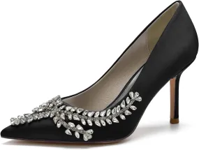 FufoneUS Womens Pointed Toe High Heels Dress Pumps for Evening Stiletto Heels Bridal Wedding Shoes,Black,6