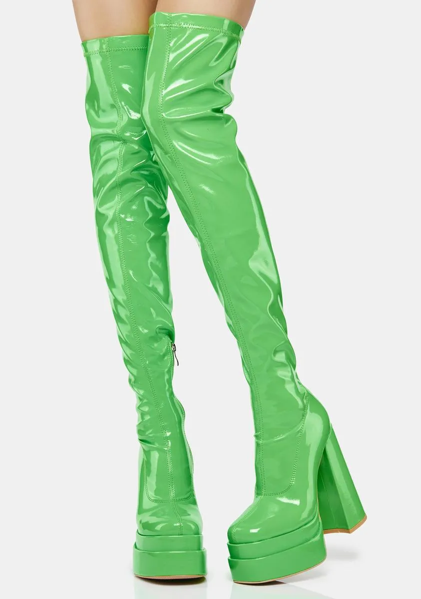 Green The Redemption Stretch Thigh High Boots