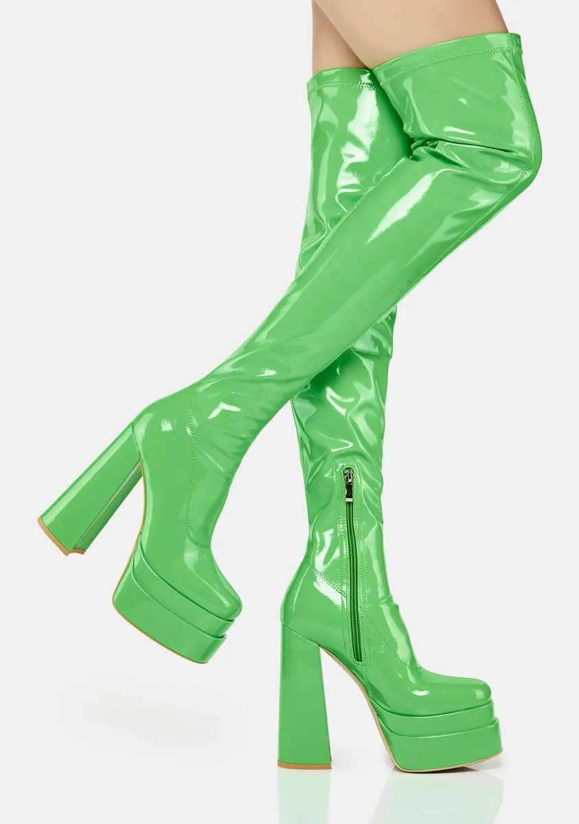 Green The Redemption Stretch Thigh High Boots