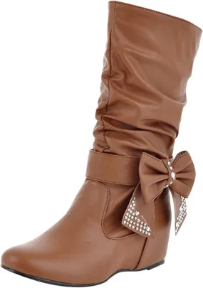 Hiking Boots Women Retro Solid Color Thigh High Boots Pleated Suede Chunky Heeled Knee High Cowgirl Boots