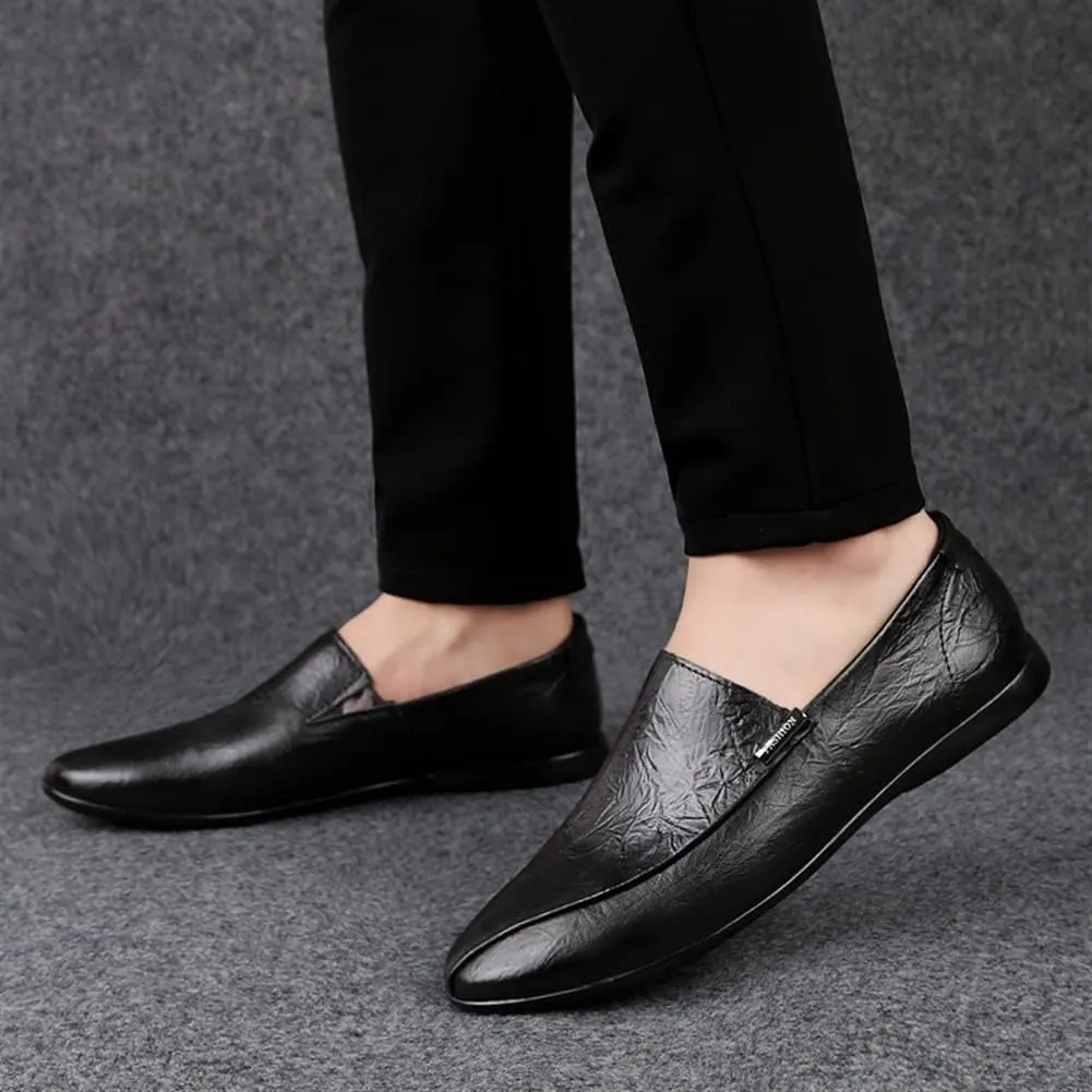 HOOENG Driving Moccasins for Men Genuine Leather Stitching Details Round Toe Rubber Sole Resistant Anti-Slip Flat Heel Driving Slip On