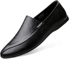 HOOENG Driving Moccasins for Men Genuine Leather Stitching Details Round Toe Rubber Sole Resistant Anti-Slip Flat Heel Driving Slip On