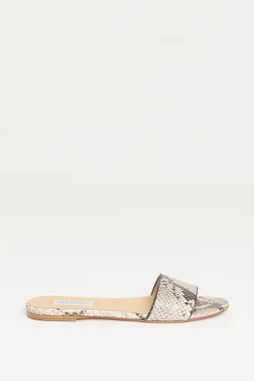 Ivory Python Preowned Flat Sandals