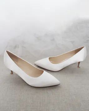 JOSKAA 2024 New Fashion High Heel White Satin Pointy Toe Pump Low Heel