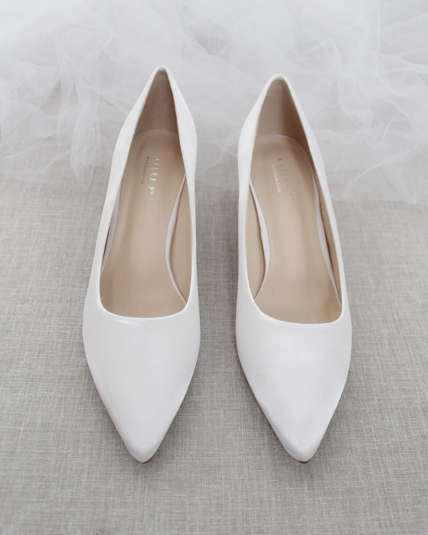 JOSKAA 2024 New Fashion High Heel White Satin Pointy Toe Pump Low Heel