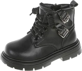 Kids Ankle Combat Boots Lace Up Side Zipper Riding Boot Warm Faux Fur Lined Short Winter Snow Boots Lug Sole Low Heels