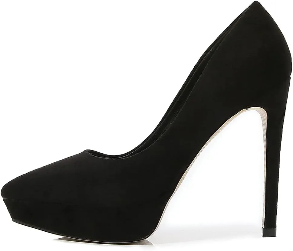 KOKOMOMO Womens Faux Suede Pointed Toe Platform Stiletto High Heel Pumps