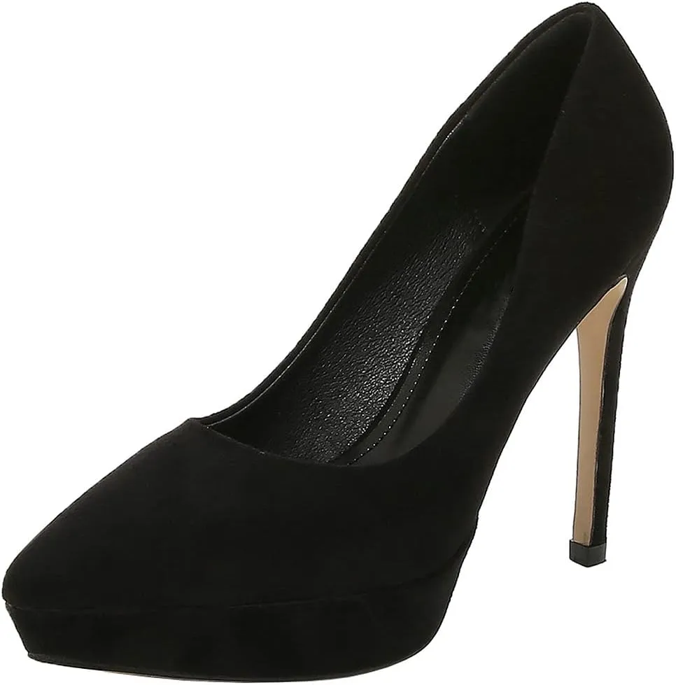 KOKOMOMO Womens Faux Suede Pointed Toe Platform Stiletto High Heel Pumps