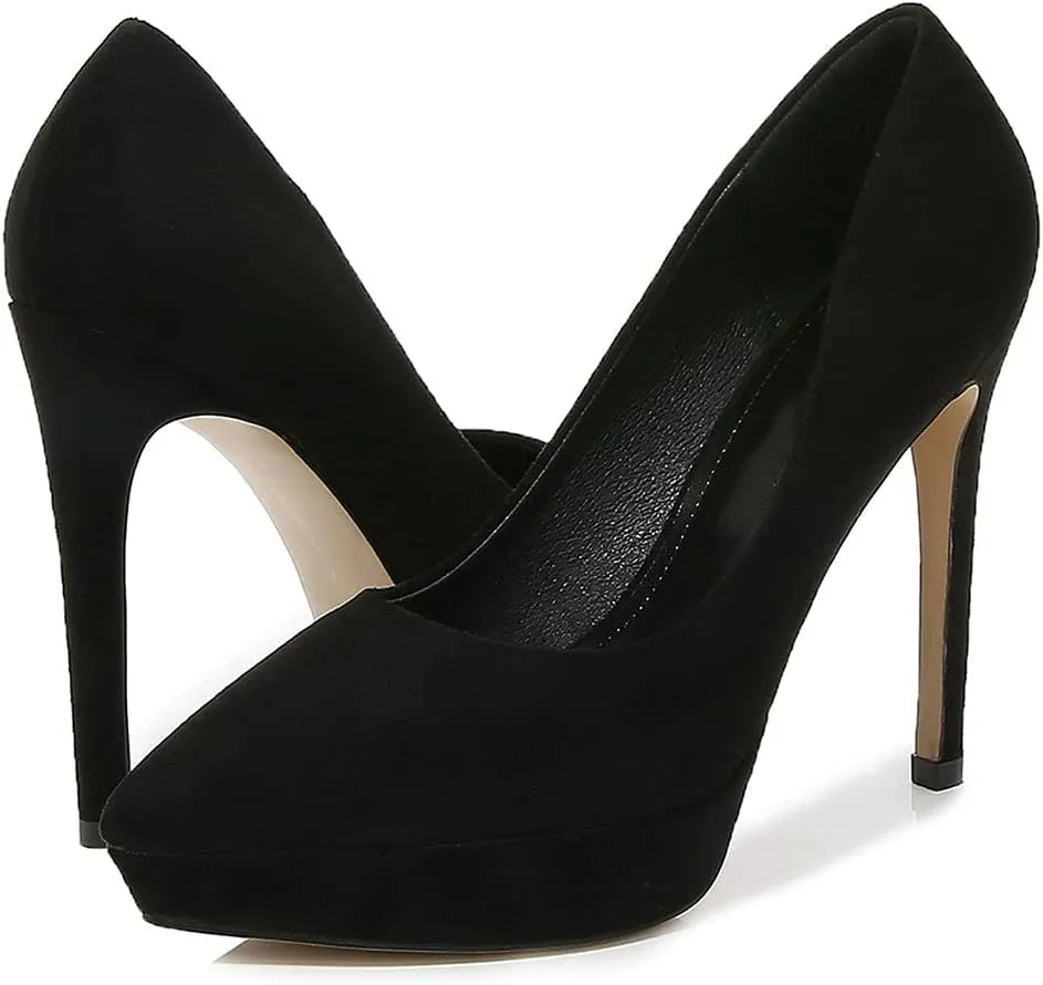 KOKOMOMO Womens Faux Suede Pointed Toe Platform Stiletto High Heel Pumps