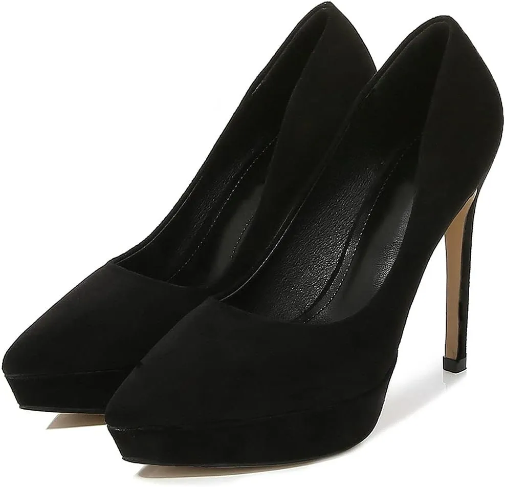 KOKOMOMO Womens Faux Suede Pointed Toe Platform Stiletto High Heel Pumps