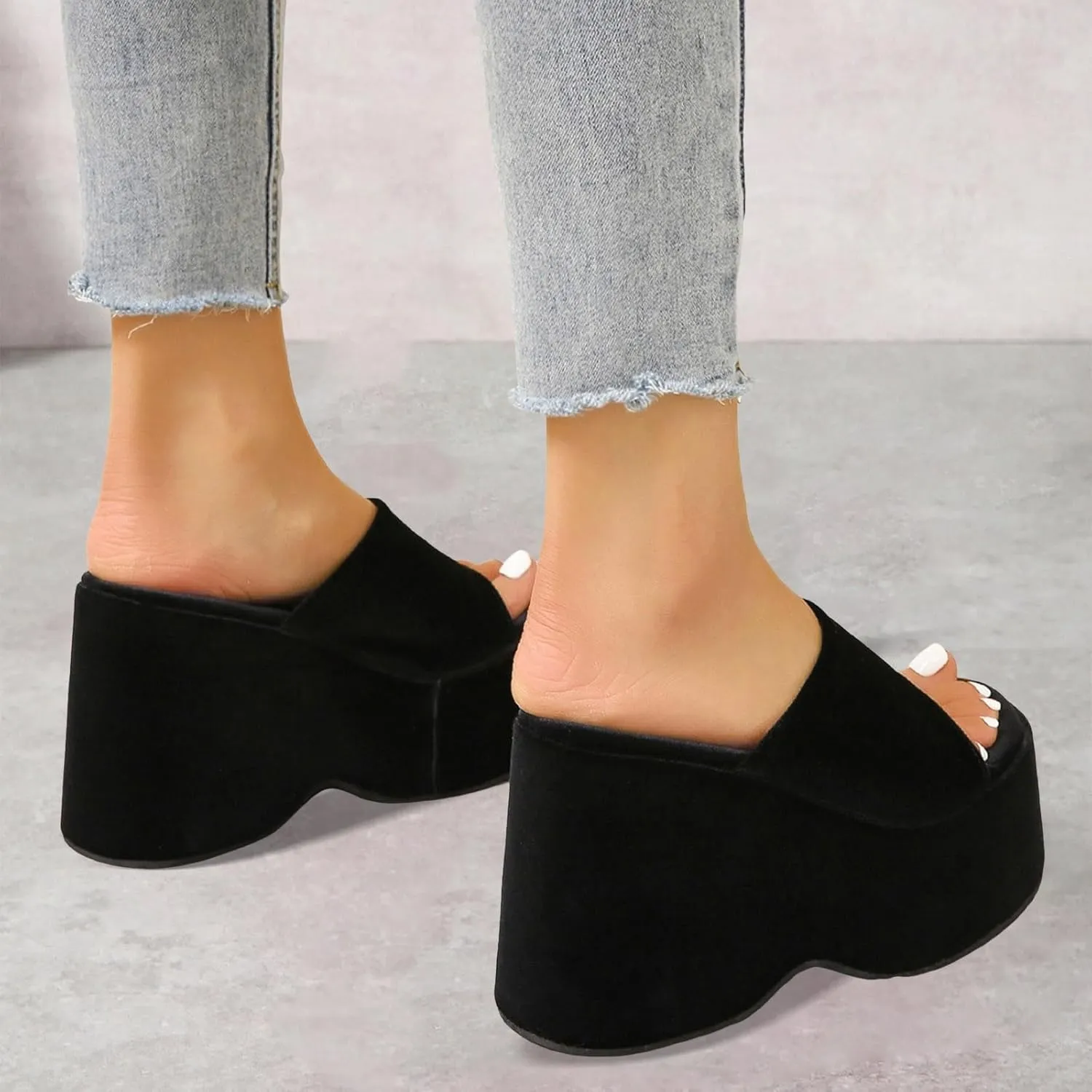 Ladies Fashion Solid Color Leather Open Toe Square Head Flat Casual Slipper Women's Slides Womens Sports Slippers