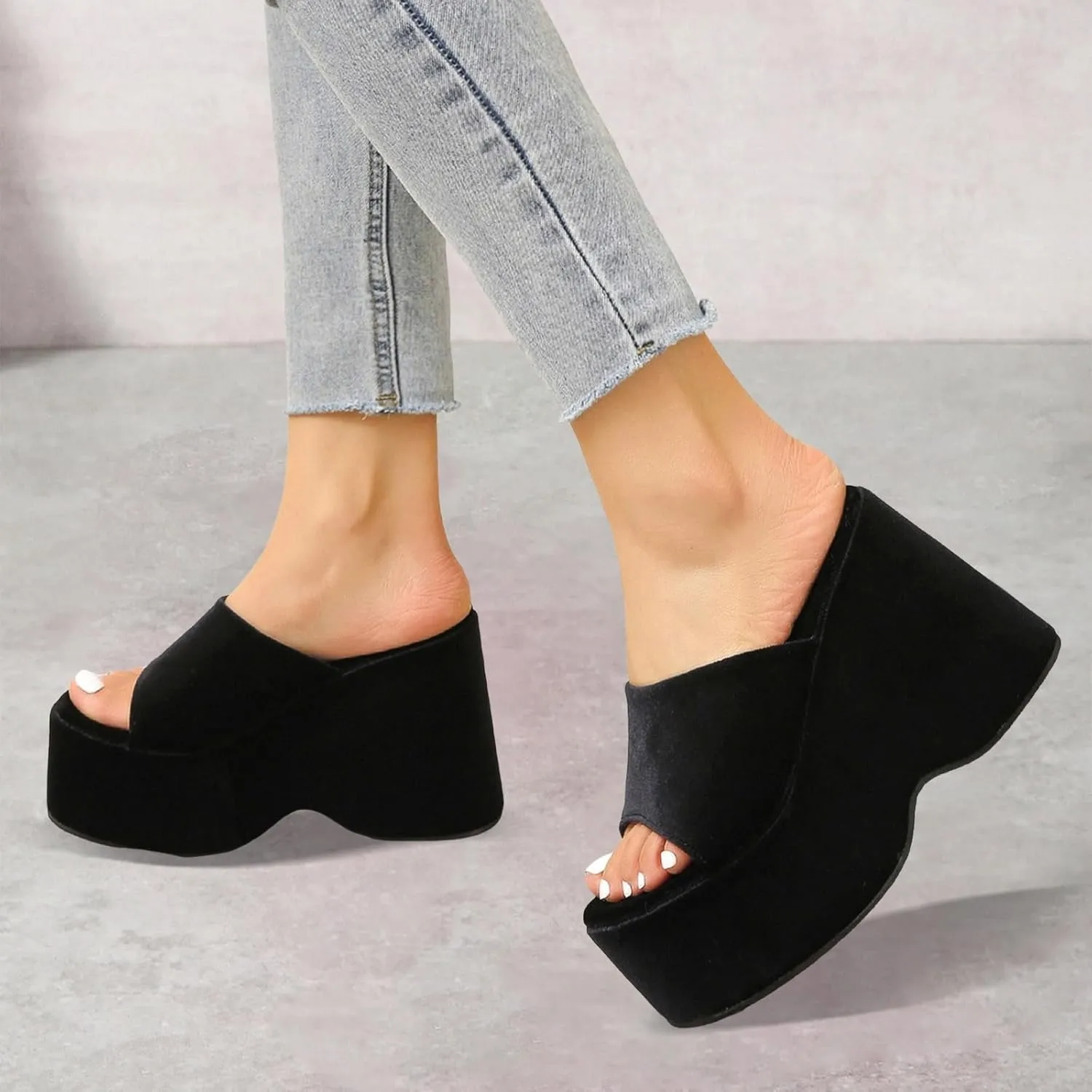 Ladies Fashion Solid Color Leather Open Toe Square Head Flat Casual Slipper Women's Slides Womens Sports Slippers