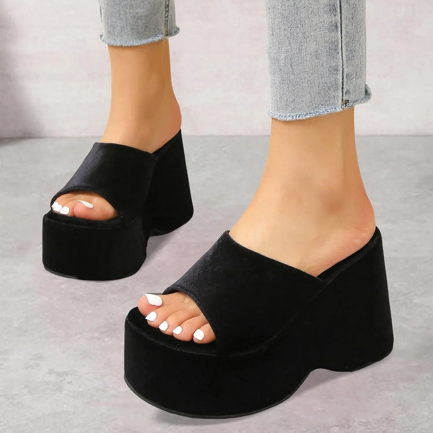 Ladies Fashion Solid Color Leather Open Toe Square Head Flat Casual Slipper Women's Slides Womens Sports Slippers