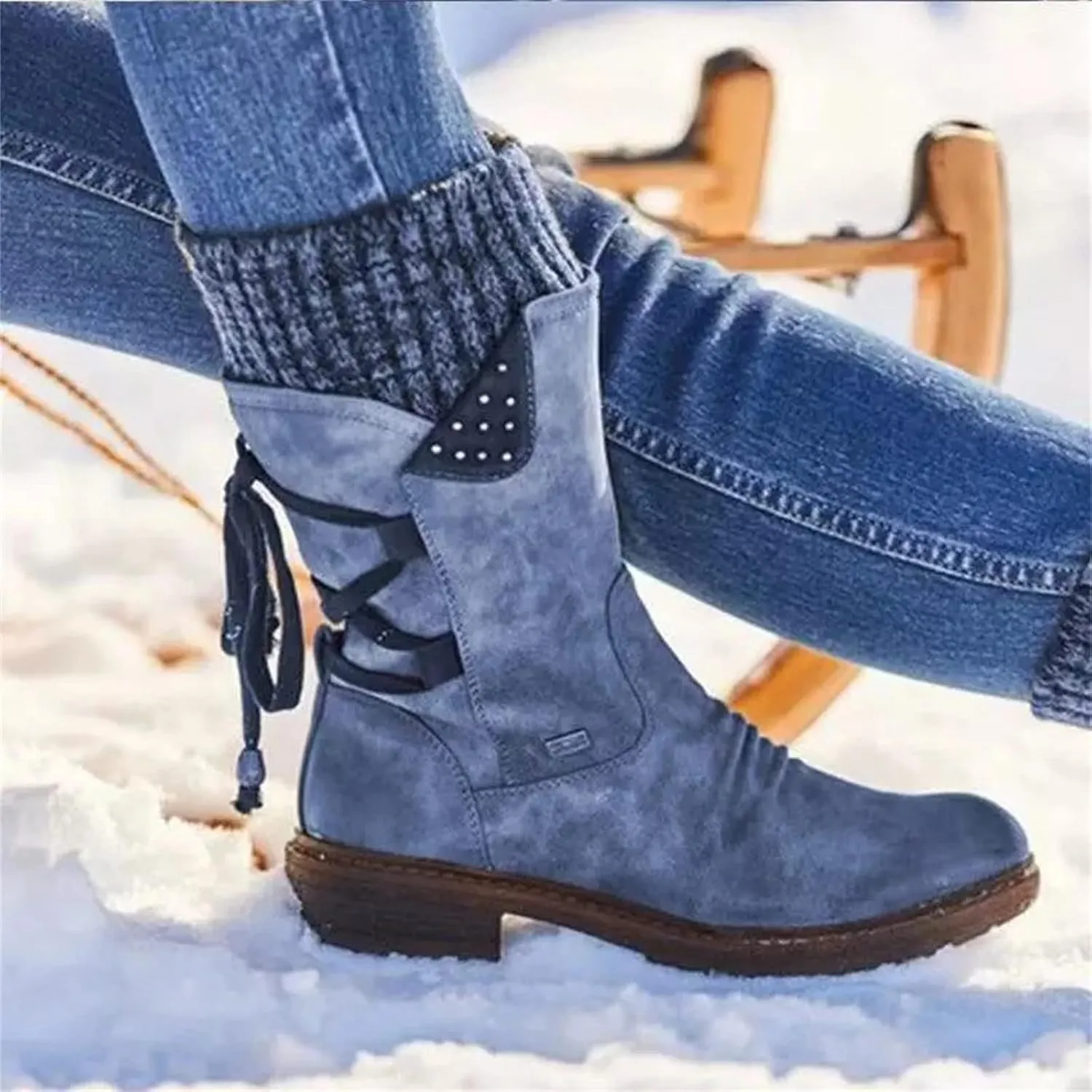 Ladmiple Boots For Women Ankle Booties Sexy Low Heels Mid-Calf Dress Boots Side Zipper Western Motorcycle Riding Biker 2024