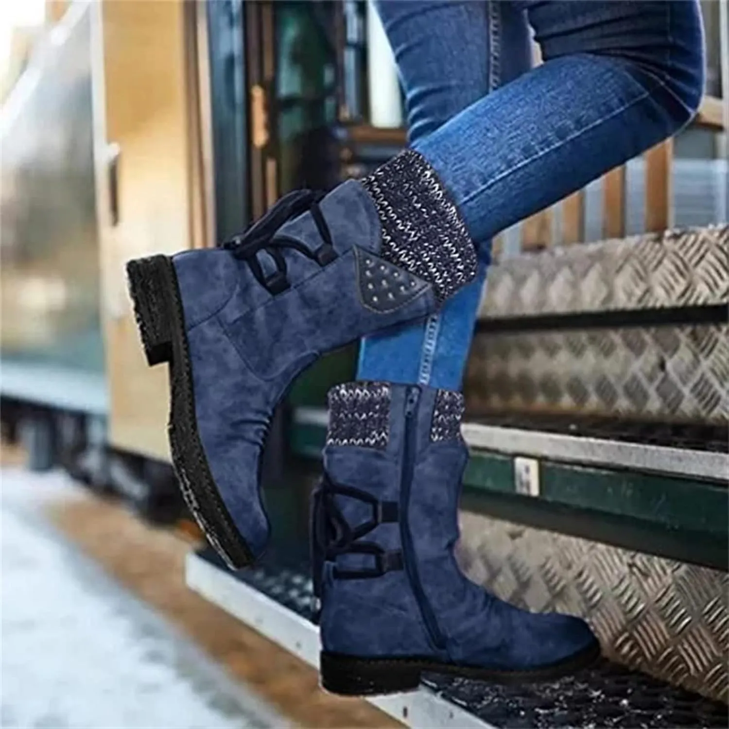 Ladmiple Boots For Women Ankle Booties Sexy Low Heels Mid-Calf Dress Boots Side Zipper Western Motorcycle Riding Biker 2024