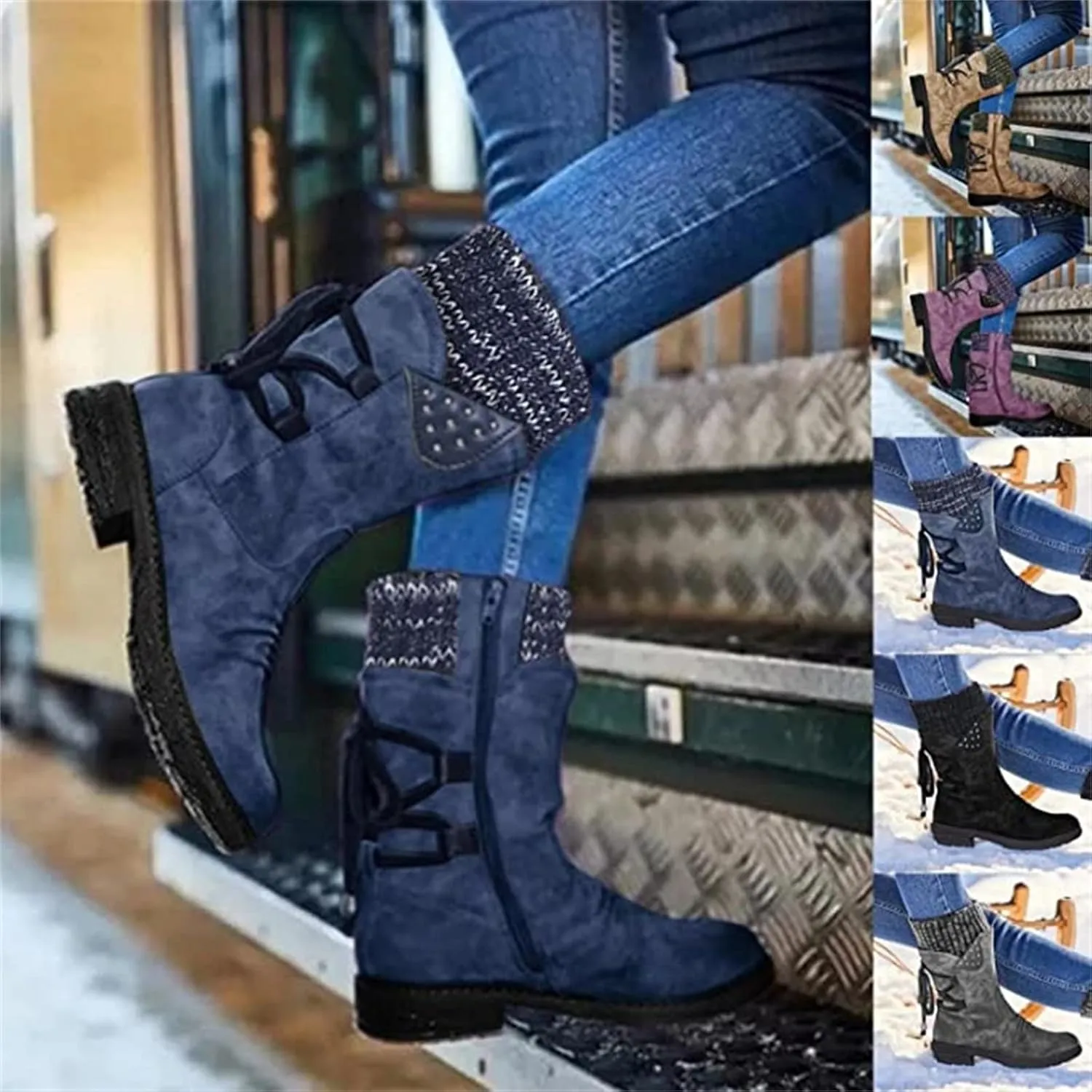Ladmiple Boots For Women Ankle Booties Sexy Low Heels Mid-Calf Dress Boots Side Zipper Western Motorcycle Riding Biker 2024