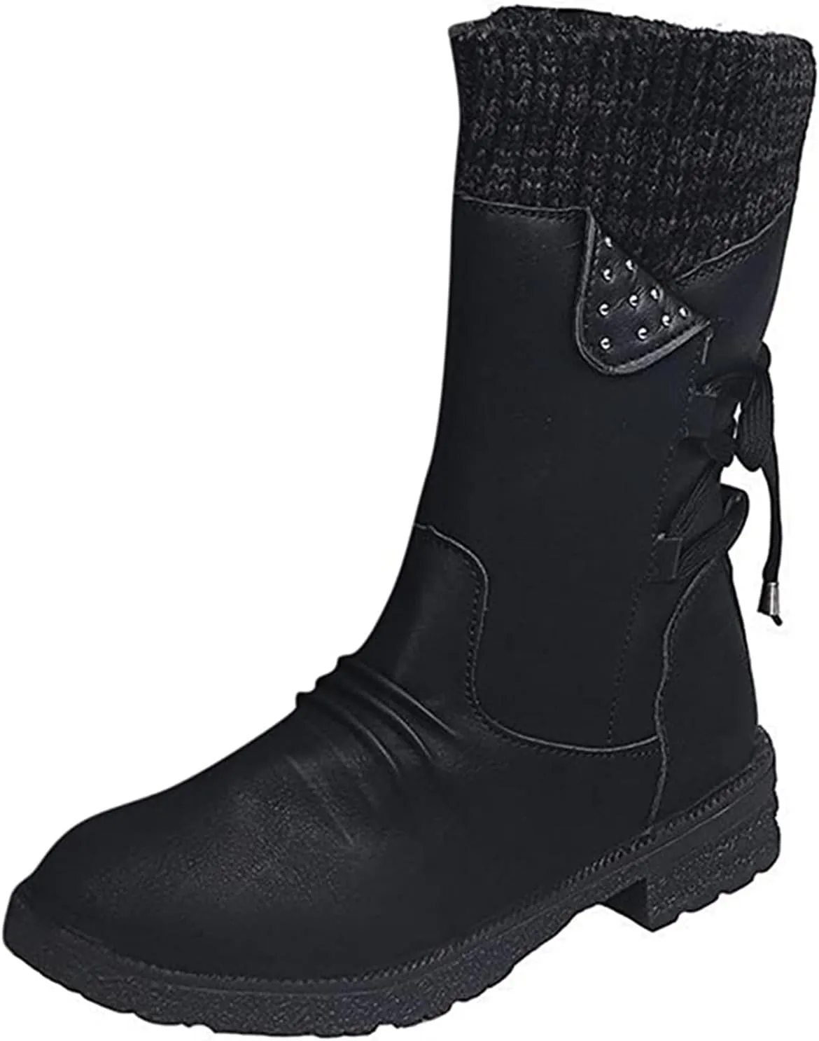 Lausiuoe Boots For Women Low Heel Mid Calf Side Zipper Slouchy Western Cowboy Booties Winter Warm Non Slip Platform Outdoor Shoes