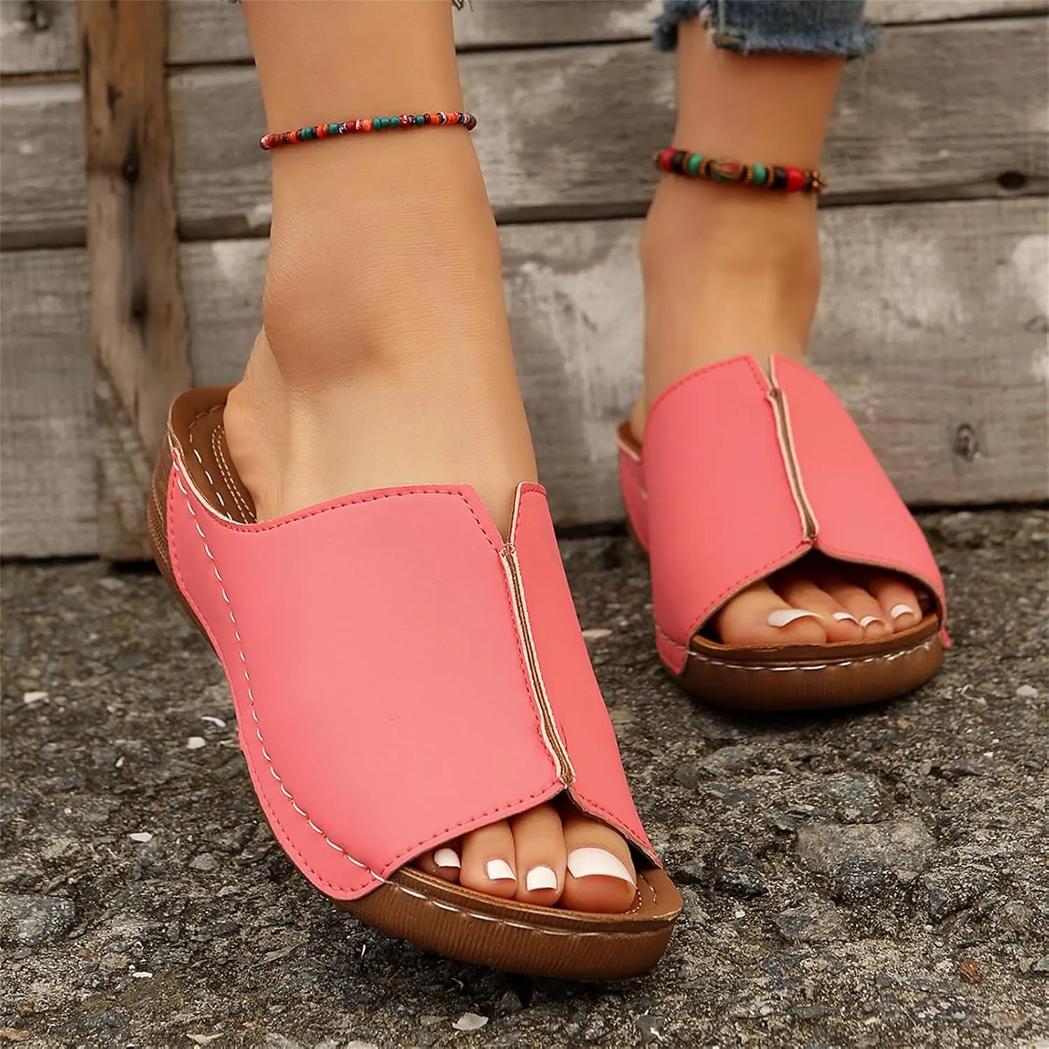Lausiuoe Orthopedic Sandals For Women Dressy Summer Fashion Orthotic Slides Ladies Comfy Slip On Slippers With Arch Support