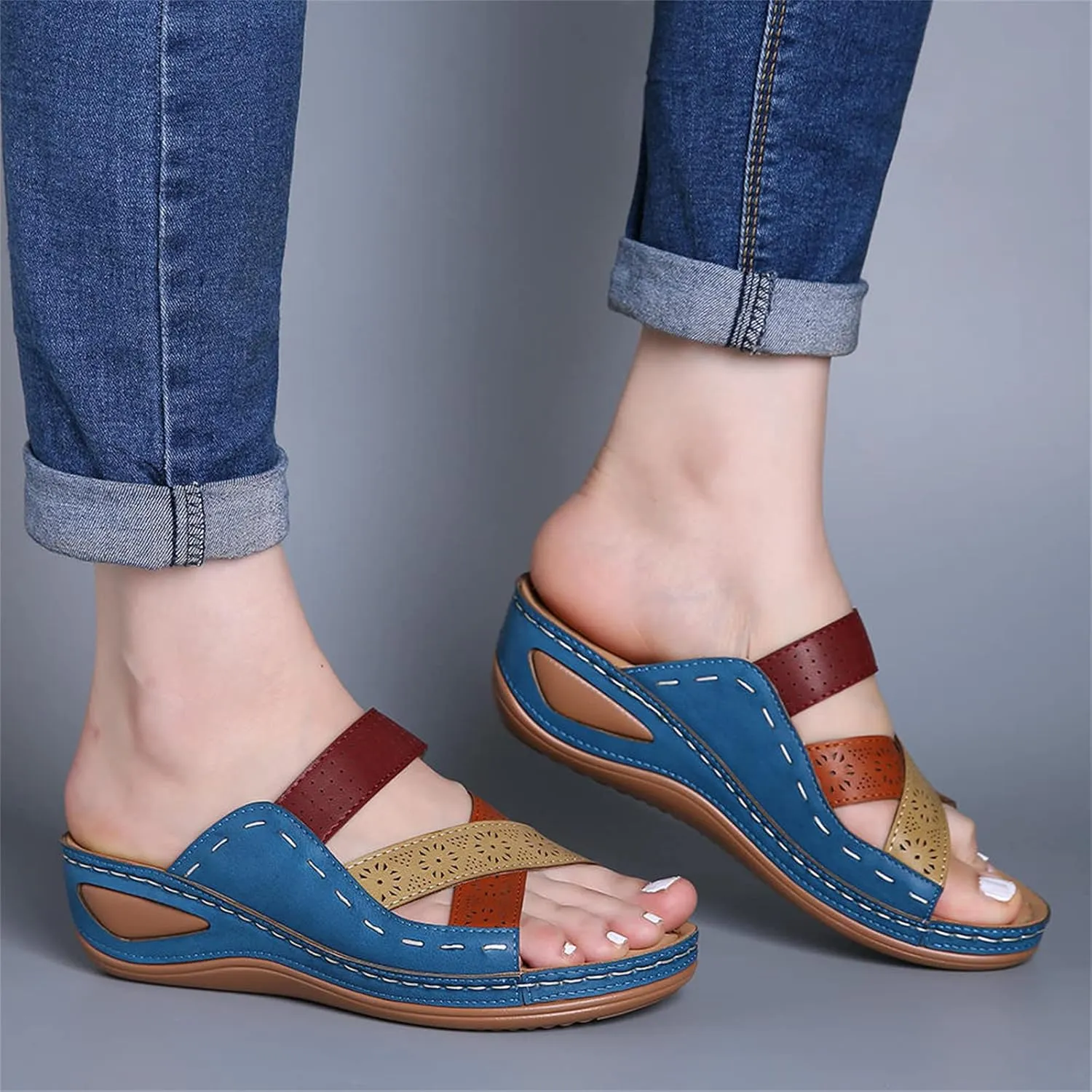Lausiuoe Sandals Women Dressy Summer Flat Arch Support Comfortable Walking Orthopedic Slippers Cute Orthotic Flip Flops