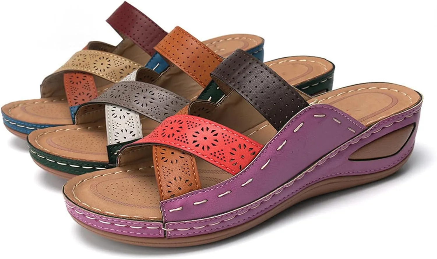 Lausiuoe Sandals Women Dressy Summer Flat Arch Support Comfortable Walking Orthopedic Slippers Cute Orthotic Flip Flops