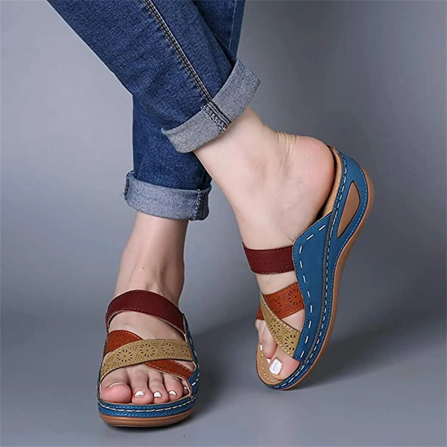 Lausiuoe Sandals Women Dressy Summer Flat Arch Support Comfortable Walking Orthopedic Slippers Cute Orthotic Flip Flops