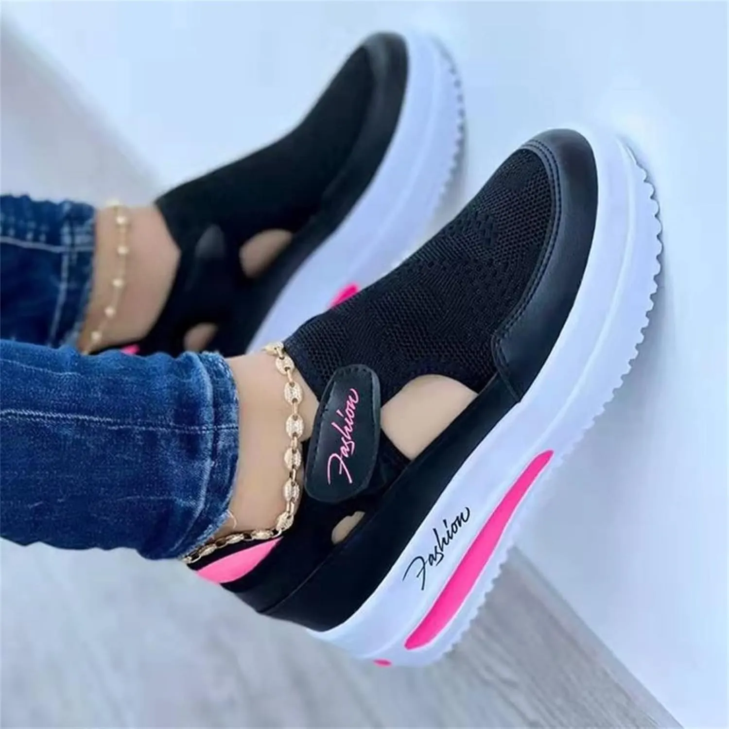 Lausiuoe Sneakers For Women Platform Slip On Fashion Canvas Shoes Lightweight Non-Slip Casual Comfortable Walking Flat Loafer